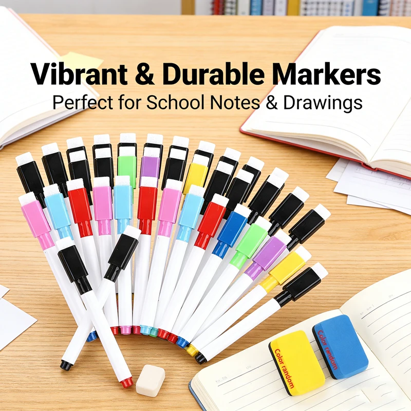 5/52/101Pcs Magnetic Black Color Dry Erase Markers with Eraser Cap White Board Markers Classroom Wipe Pens for Office School