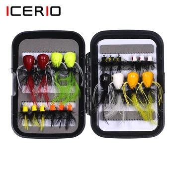 ICERIO 탑워터 플로팅 포퍼 하드 베이트, 건조 파리 곤충 스트리머, 배스 송어, 해파리 연어 낚시 플라이 미끼, 상자당 20 개 