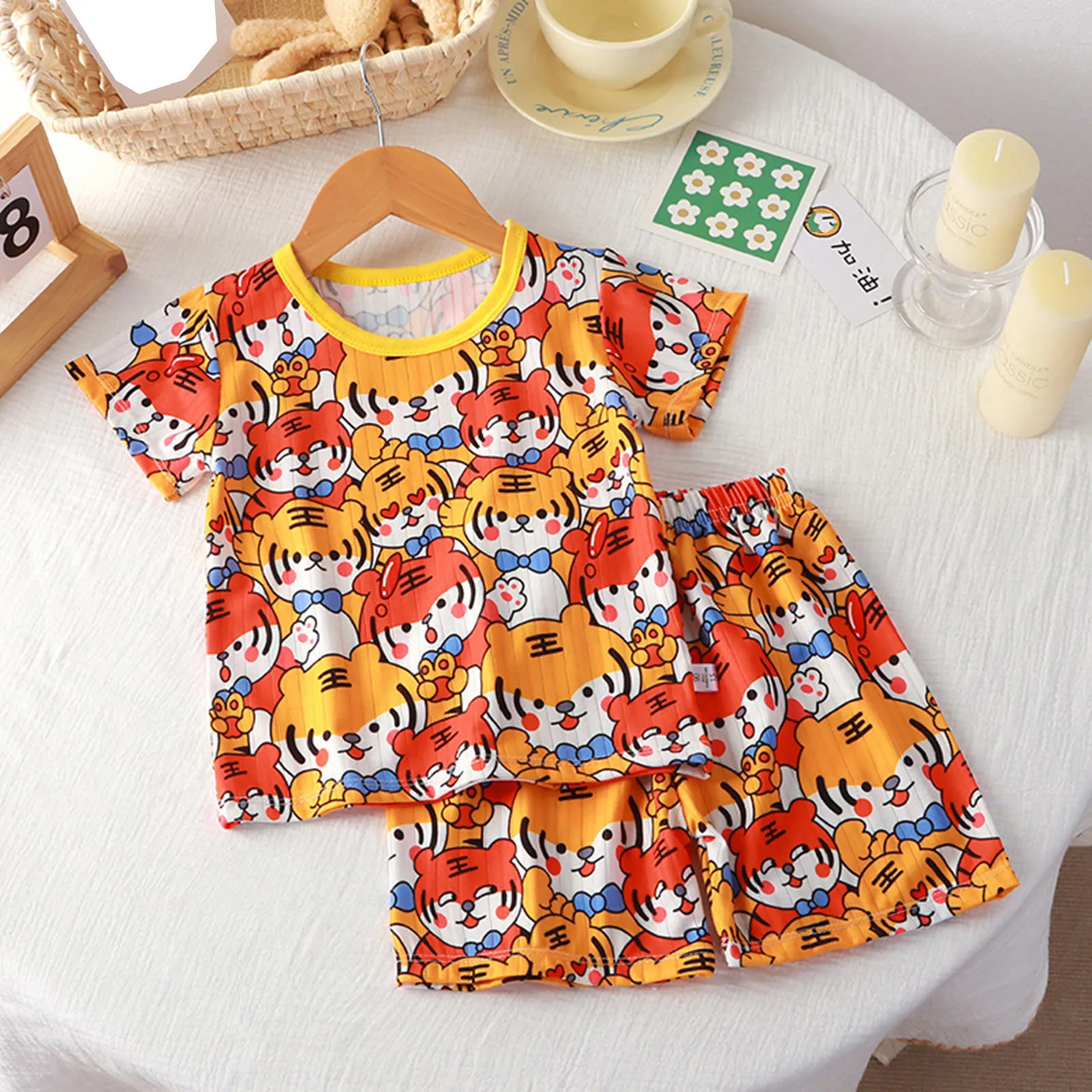 Summer Girls T-shirt+Shorts Sets 2025 New Children's Baby Cotton Short-sleeved Tops Shorts 2Pieces Baby Sleepwear Summer Pajamas