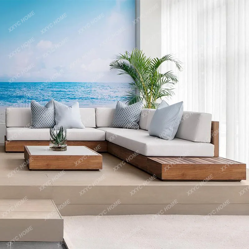 Outdoor Sofa Set All Weather Outdoor Teak Furniture Patio Garden Sofa Sectional Teak Wooden Garden Sofa