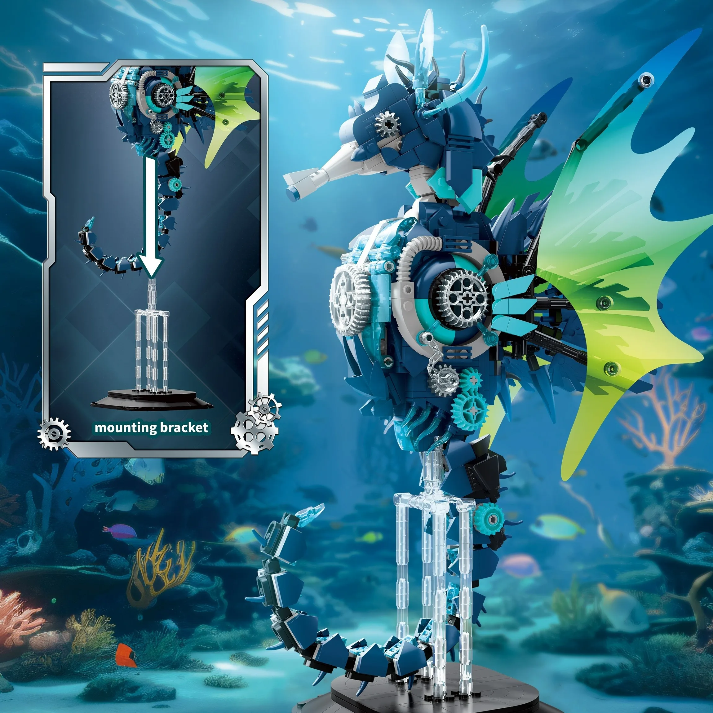 

1003pcs Mechanical Seahorse Building Block Toy Set, Animal Series Desktop Building Block Model Ornaments, Birthday Gift, Christm