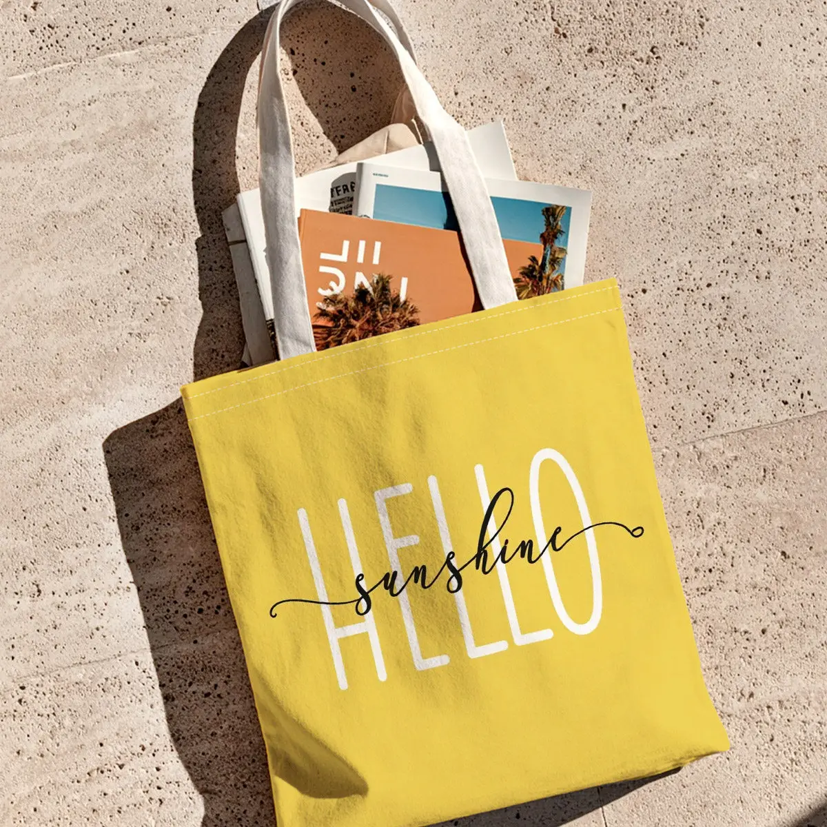 Tote Bag -Cheerful Yellow Durable Beach Bag with Duplex Print & Playful Script Font, Suitable for Grocery Shopping Picnic Bag