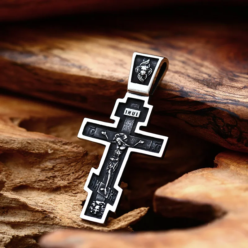 BEIER Men's Christian Stainless Steel  Christ Jesus Pendant Eastern Orthodox Cross Pendant Chain Necklace Jewelry BP8-728