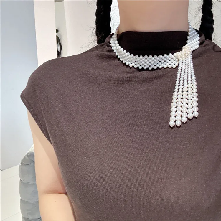 

Natural Freshwater Pearl Niche Design High-End Hand Woven Collarbone Scarf Necklace