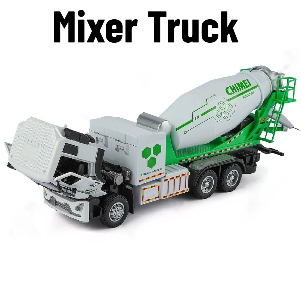 1:32 Mixer Truck Dump Truck Model Toy Car Alloy Diecast Sound Light Pull Back Miniature Engineering Vehicle Models Toys for Kids