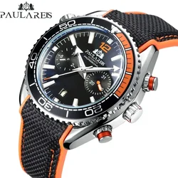 Automatic Watch for Men Mechanical Canvas Rubber Strap Orange Blue Red Multifunction Date Month Reloj Hombre Baratos