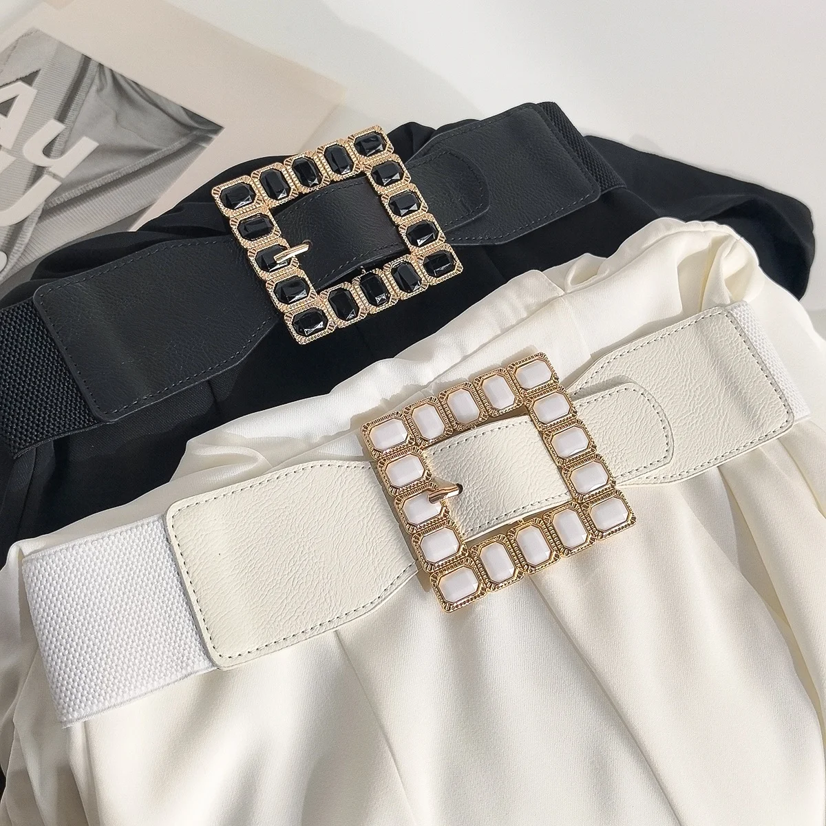 Wuxi lake ly 25 verão terno gola pulôver com cinto cor pura perna larga macacão cintura alta calças de perna larga perna reta