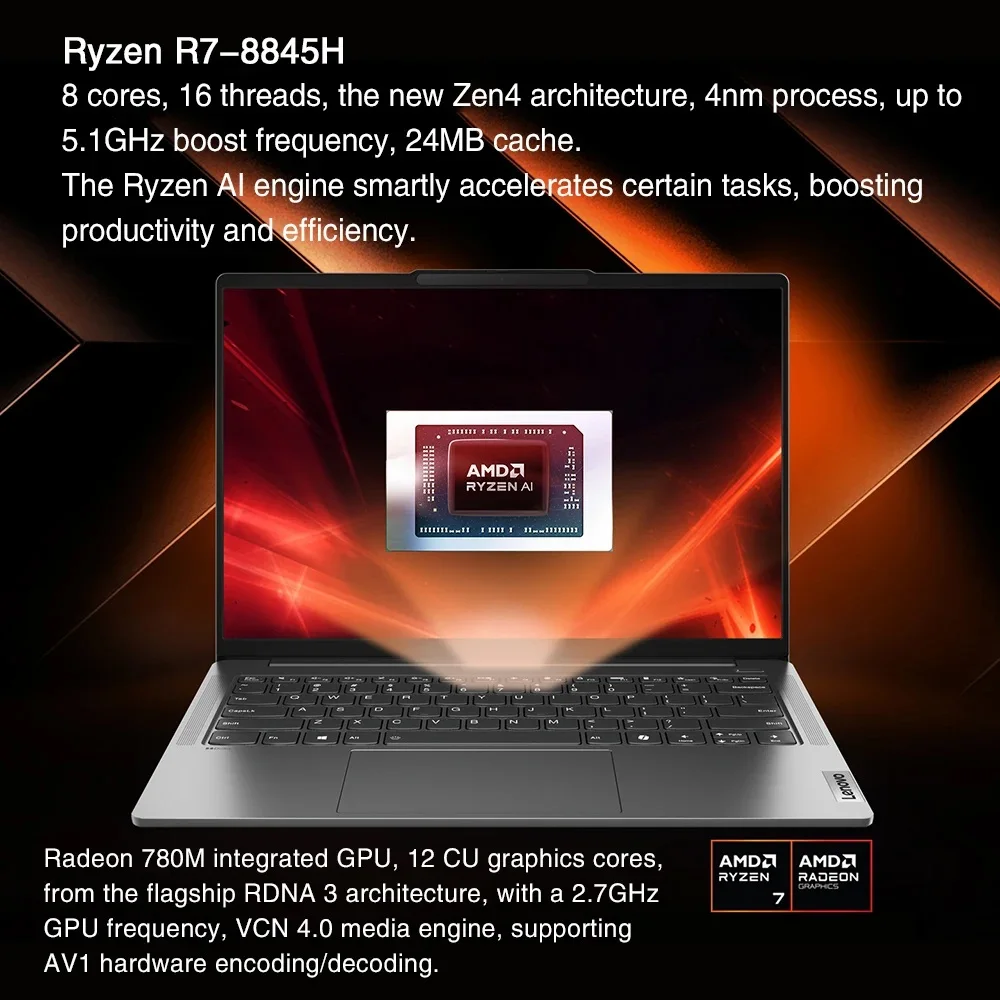 Ноутбук Lenovo XIAOXIN Pro 14 2024 AMD Ryzen R7 8845H 24 ГБ 32 ГБ 1 ТБ 14 дюймов 2,8 К 120 Гц Экран компьютера ПК