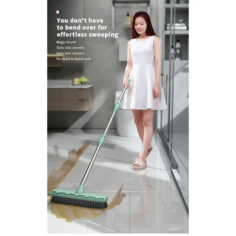 JOYBOS Floor Scrub Brush 2 In 1 Garage Bathroom Wiper Stiff Bristle Window Squeegee Magic Broom Pool Mop Tub Tile Cleaner Brush