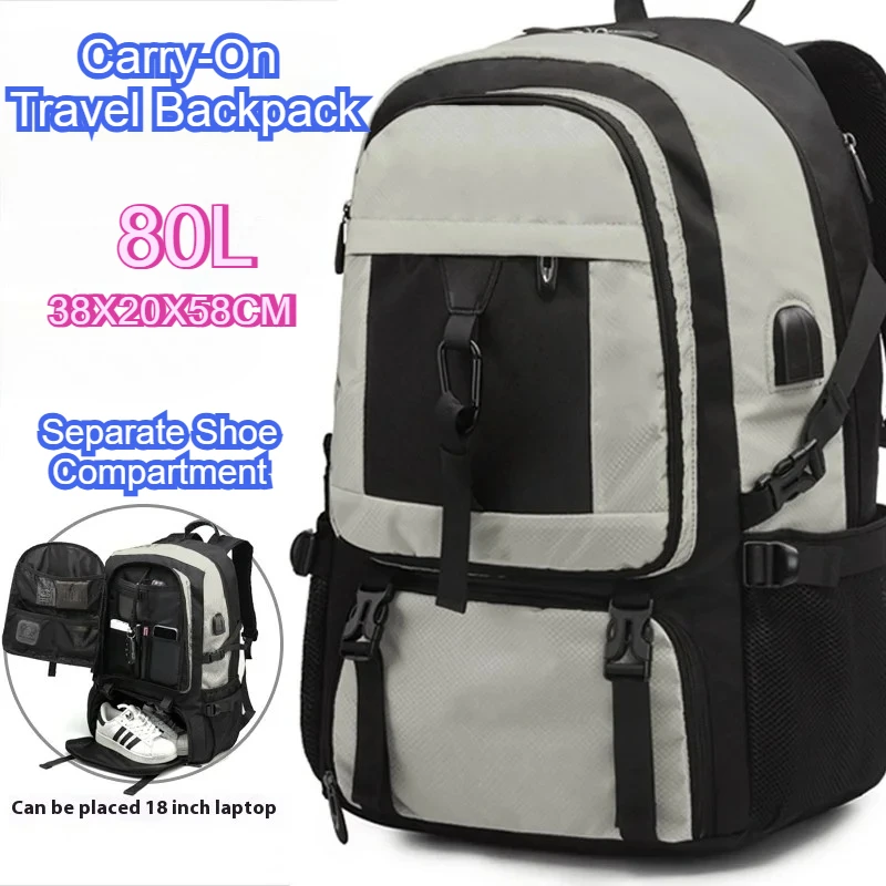 

50L 80L Large Travel Backpack for Men, Waterproof Hiking Backpack with Separate Shoe Compartment, Outdoor Sports Luggage Bag