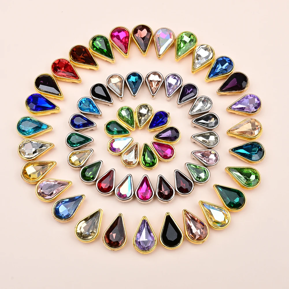 Teardrop Crystal Glass Sewing Rhinestones Sew On Flatback Strass with Plastic Base for Wedding Dress Garment Making Trims