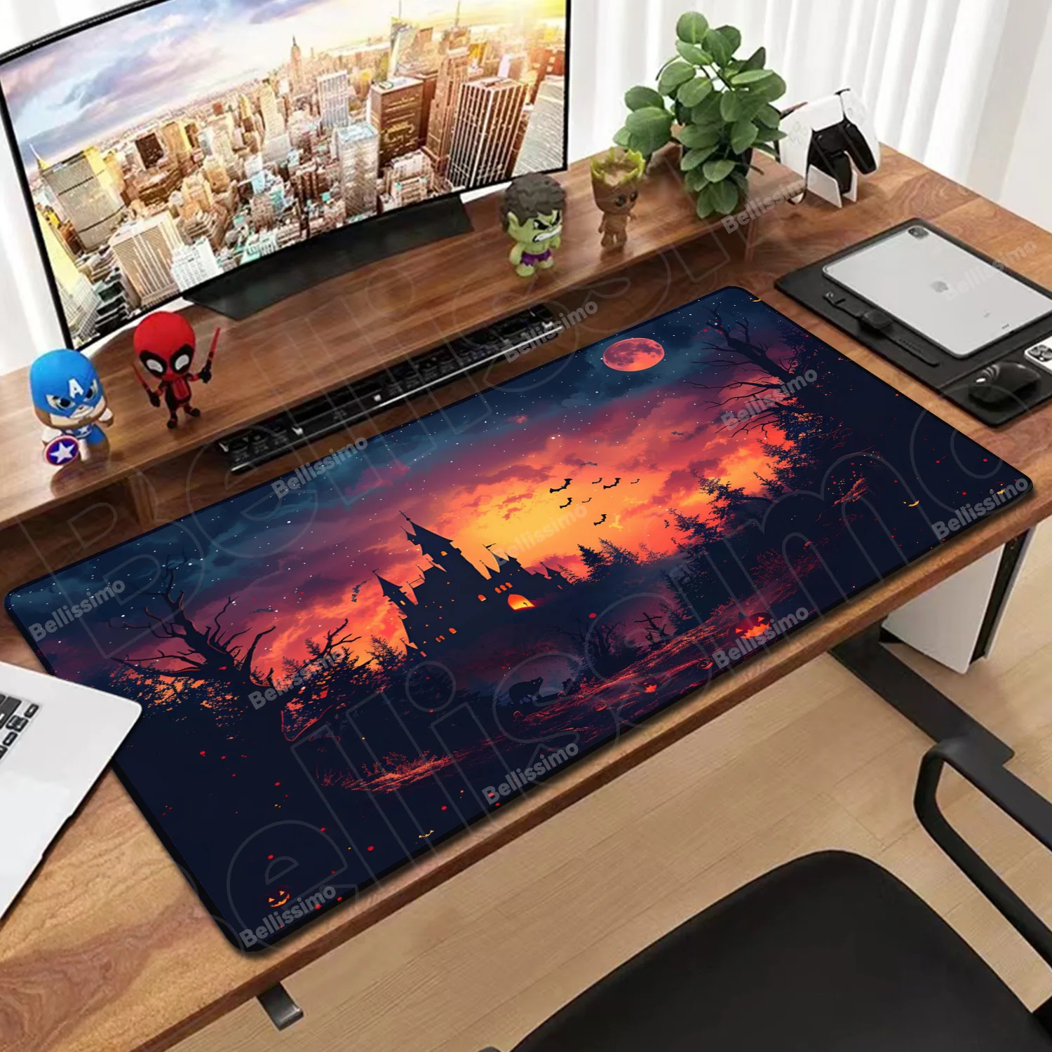 

Castle Red Moon Anime Table Pad Large Gaming Mouse Pads Anti-Slip Rubber Home Office Expanded Keyboard Protection mat Carpet