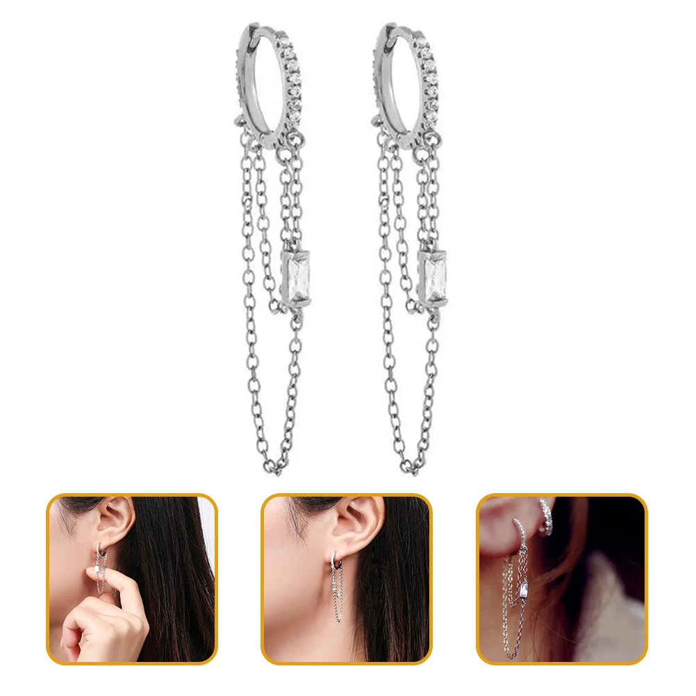 

Chain Earrings Drop Tassel Dangle Alloy Micro Setting Hoops Ladies Girls Ear Decor Jewelry Fashion Accessories