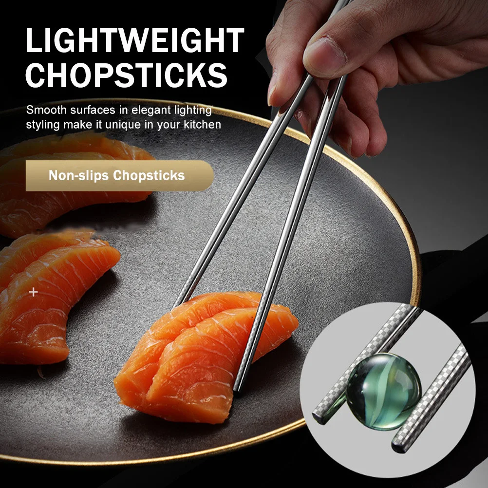 

5Pairs Household Stainless Steel Chopsticks Premium Material Anti-Scalding Design Reusable Kitchen Tools for Serving Food