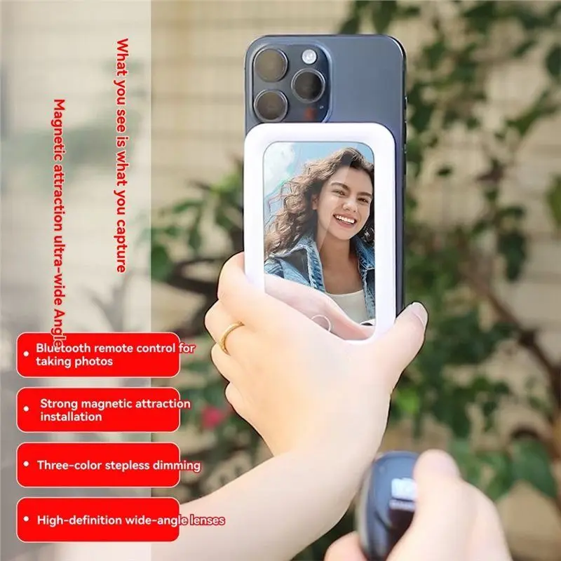 Selfie Mirror Led Wide-Angle Magnetic Mobile Phone Photo Live Back Suction Makeup Mirror-A32R