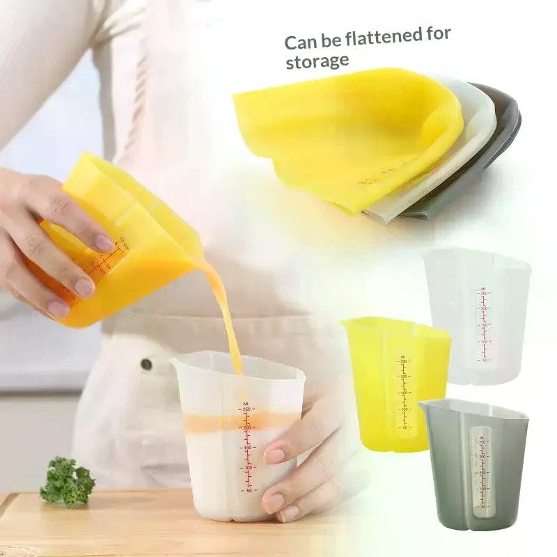 250ml Silicone Measuring Cup With Scale Transparent Measuring Cup Heat Resistant Soft Measuring Cup Baking Tool