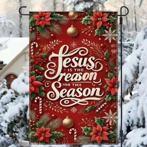 Jesus is the Reason for the Season Christmas Burlap Garden Flag-12