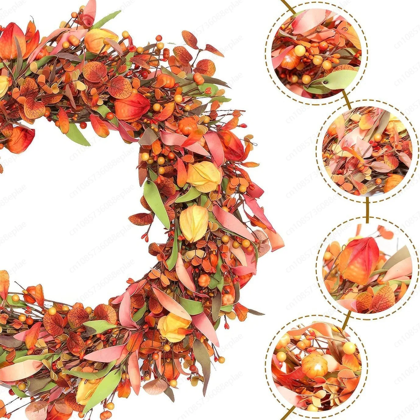 Halloween Thanksgiving door decoration yellow orange berry vine wreath rattan pendant