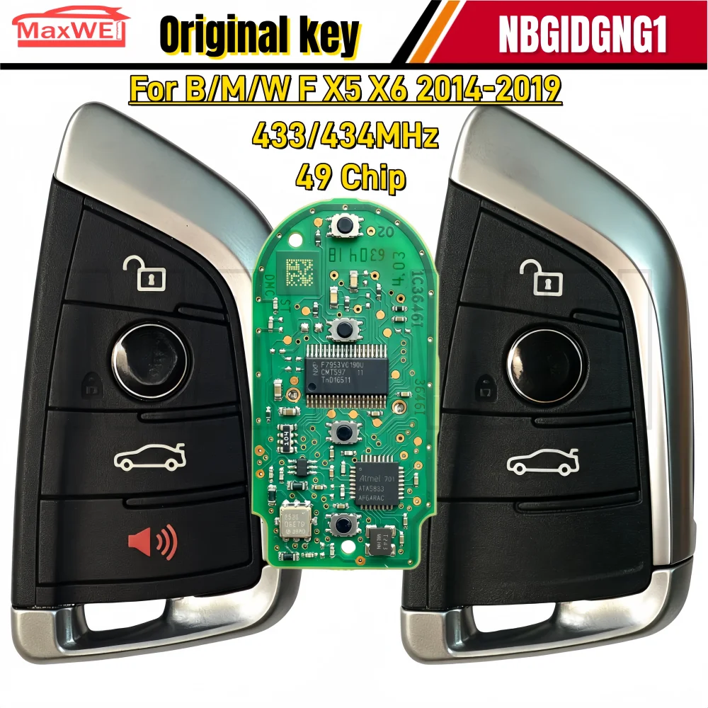 FCC ID: NBGIDGNG1 433/434MHz ID49 PCF7953P Chip Original Smart Key For B/M/W F series X5 X6 2014-2019 3/4 Buttons