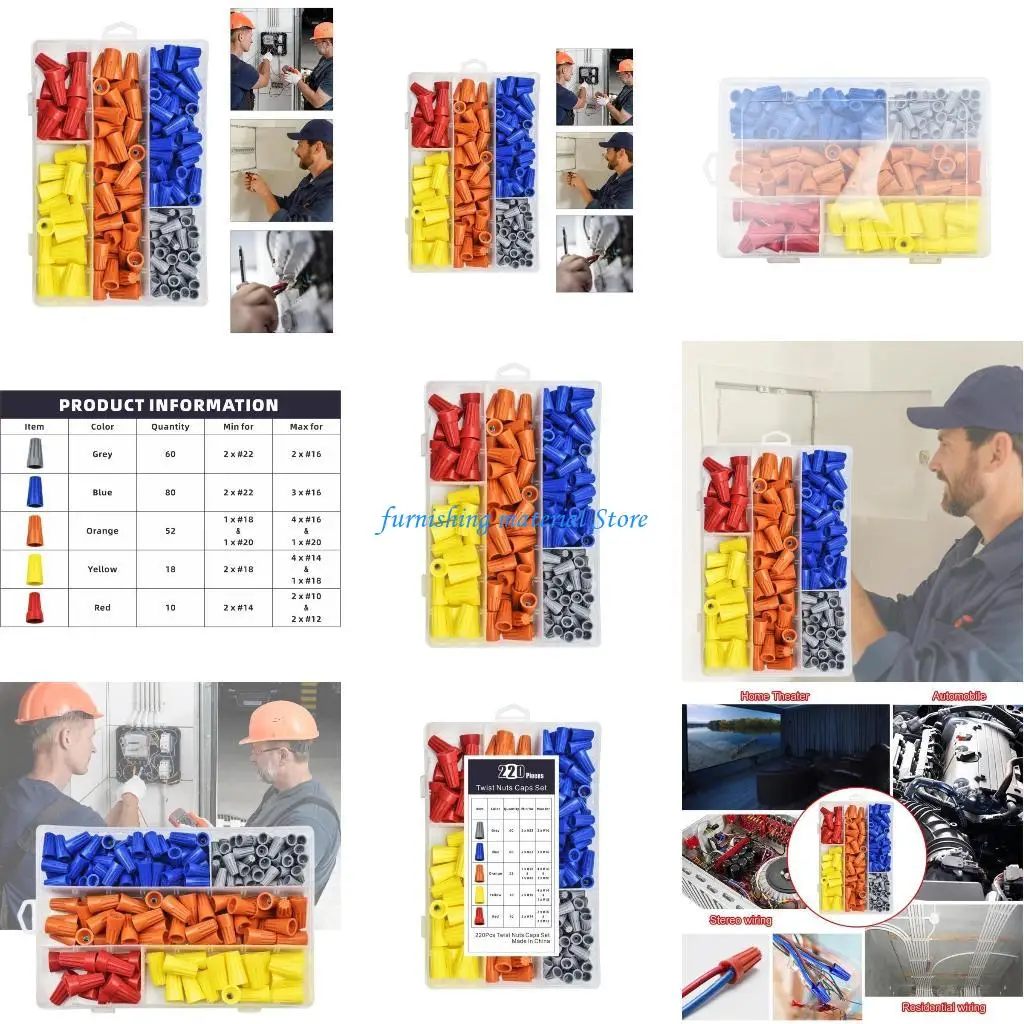 Y5GD 220Pcs Electrical Wire Connectors Screw Terminals Twist Nut Caps Quick Connection Colorful Caps With Storage Case