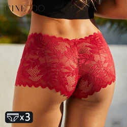 FINETOO 3Pcs/set Lace Panties Women Low-Rise Boyshort Underwear Ladies Sexy Floral Underpants Comfortable Boyshort 9 Colors 2023