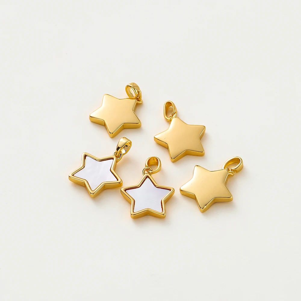 2Pcs 18K Gold Color Plated Brass and Nature Shell Star Shape Charms Pendants for DIY Jewelry Making Findings Accessories