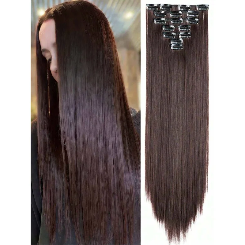 7pcs/Set 22 Inch Clip-In Synthetic Hair Extensions, Thick & Natural Looking Black Hair Pieces