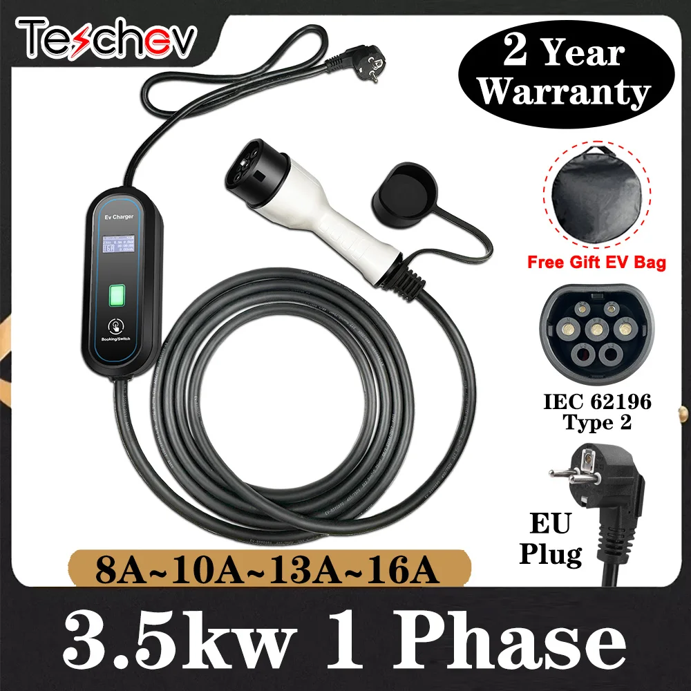 New 220V 230V Level 2 EV Charger Type 2 16A 3.5kW Electric Car Charging Cable J1772 Type 1 Wallbox for Electric Vehicles