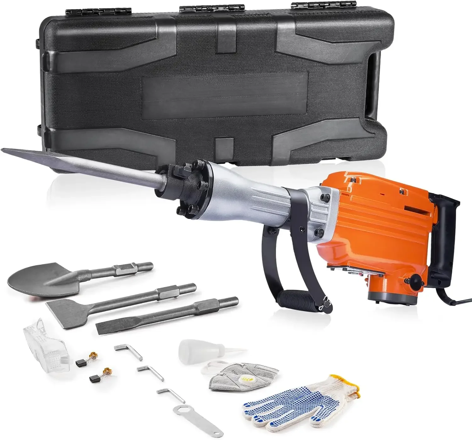 

Demolition Jack Hammer, MAX 2200W Electric Jackhammer Heavy Duty, 1350 BPM Concrete Breaker 4pcs Chisels Bit Chipping W/Ca