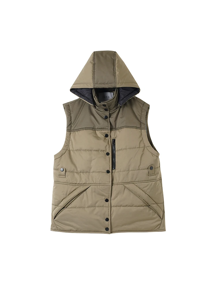

Faionable Loose Casual Warm Military een Vest Women's Sle 2024 New Winter Hooded Jaet Polyester Fiber 00% Zipper Clo...