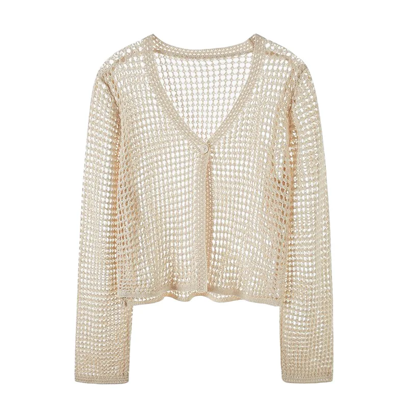 

Summer new ice silk knit cardigan for women, loose Korean thin long sleeve, short cutout sun-protection shawl over the shoulders