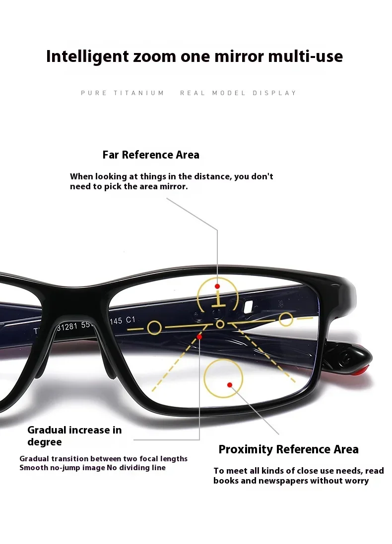 TR90 Sport Photochrome Multifokale Lesebrille Unisex Progressive Near Far Presbyopie Anti Blaues Licht Plus Dioptrien Brillen – Detail 1