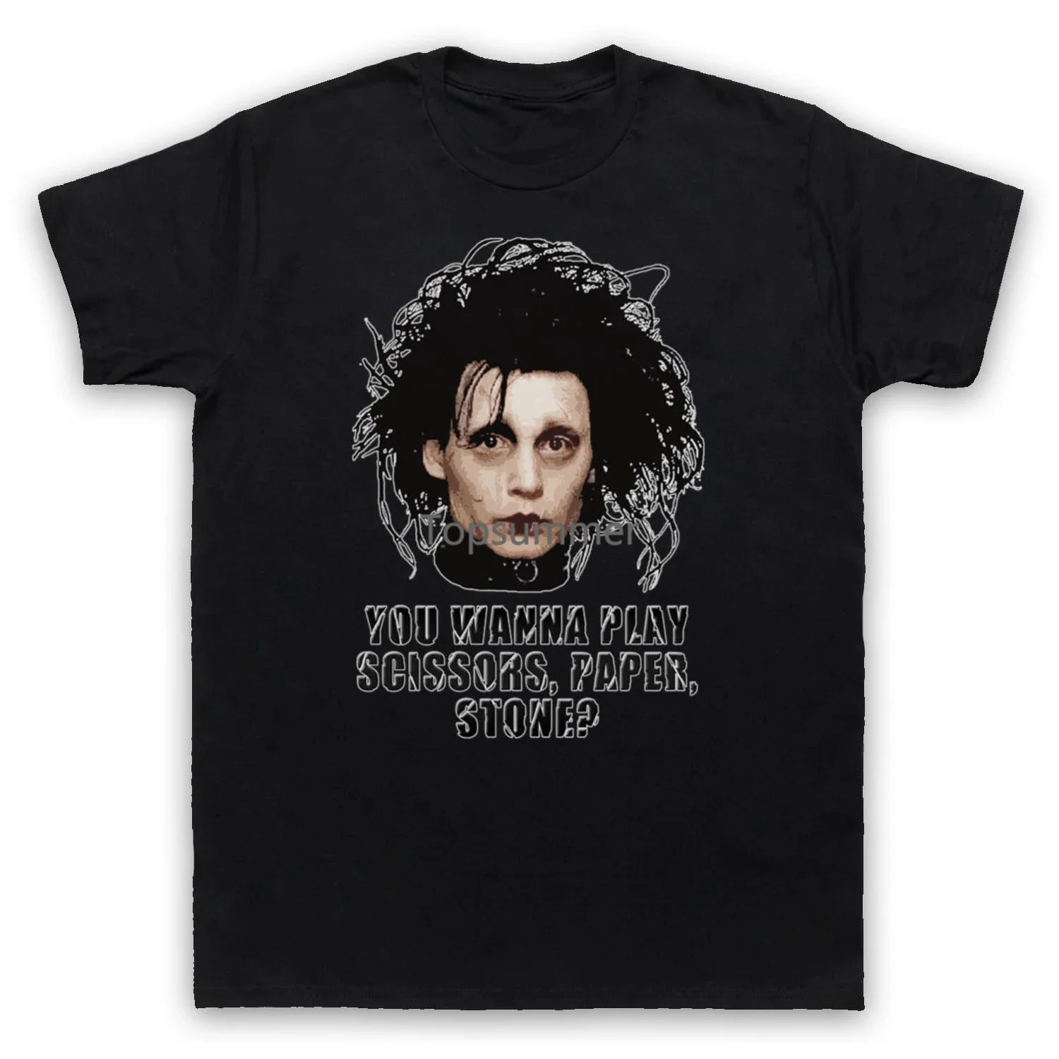 Edward Scissor Hands Paper Stone Johnny Depp T-Shirt Adults Tops T Shirt Homme Tee Shirts Hipster O-Neck