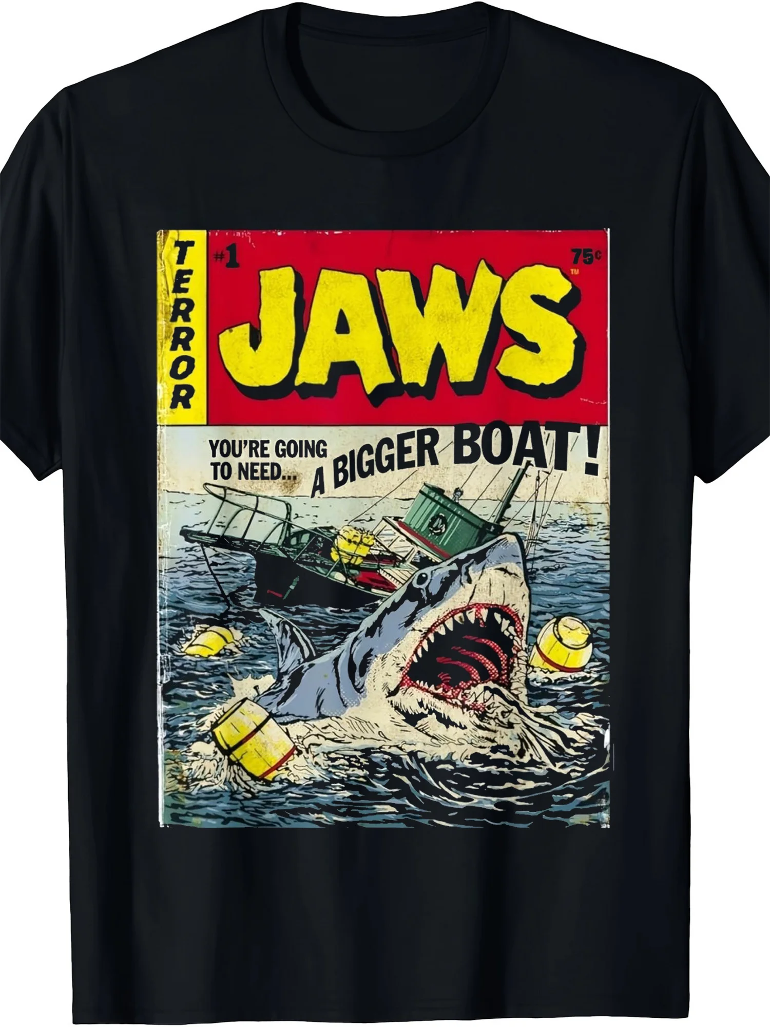 Vintage Jaws Horror Movie Graphic Tee Short Sleeve Crew Neck 100% Cotton T-Shirt Lightweight Comfortable for Parties