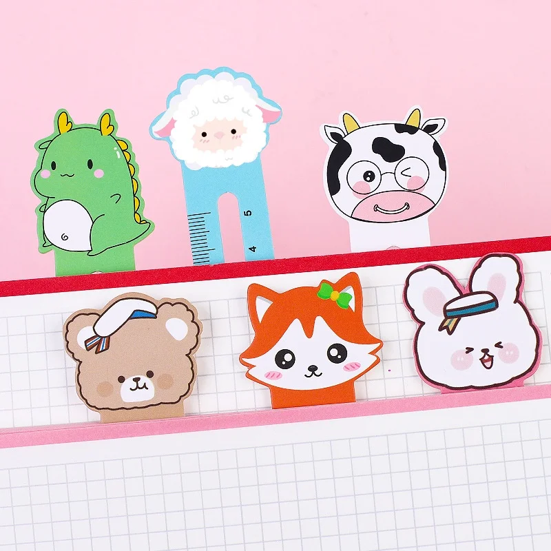 50pcs Cute Cartoon Ruler Bookmark Creative Animal Paper Bookmark Kawaii Student Kid Stationery School Supplies