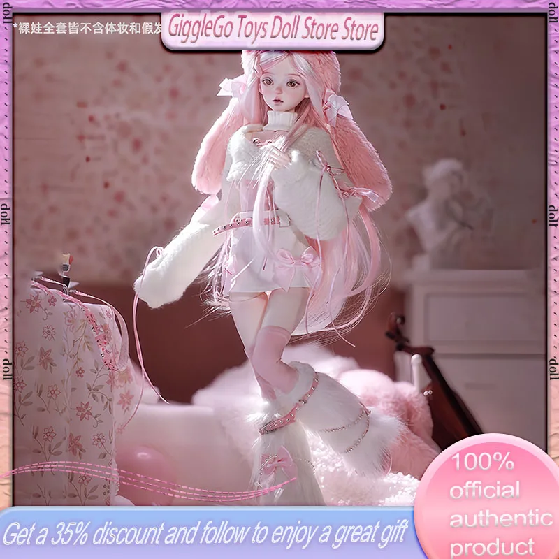 

Официальная оригинальная 4-точечная кукла Bjd из смолы, подвижная одежда своими руками, изысканная кукла Kawaii, мягкая розовая шапка с кроличьими ушками, гуманоидная кукла