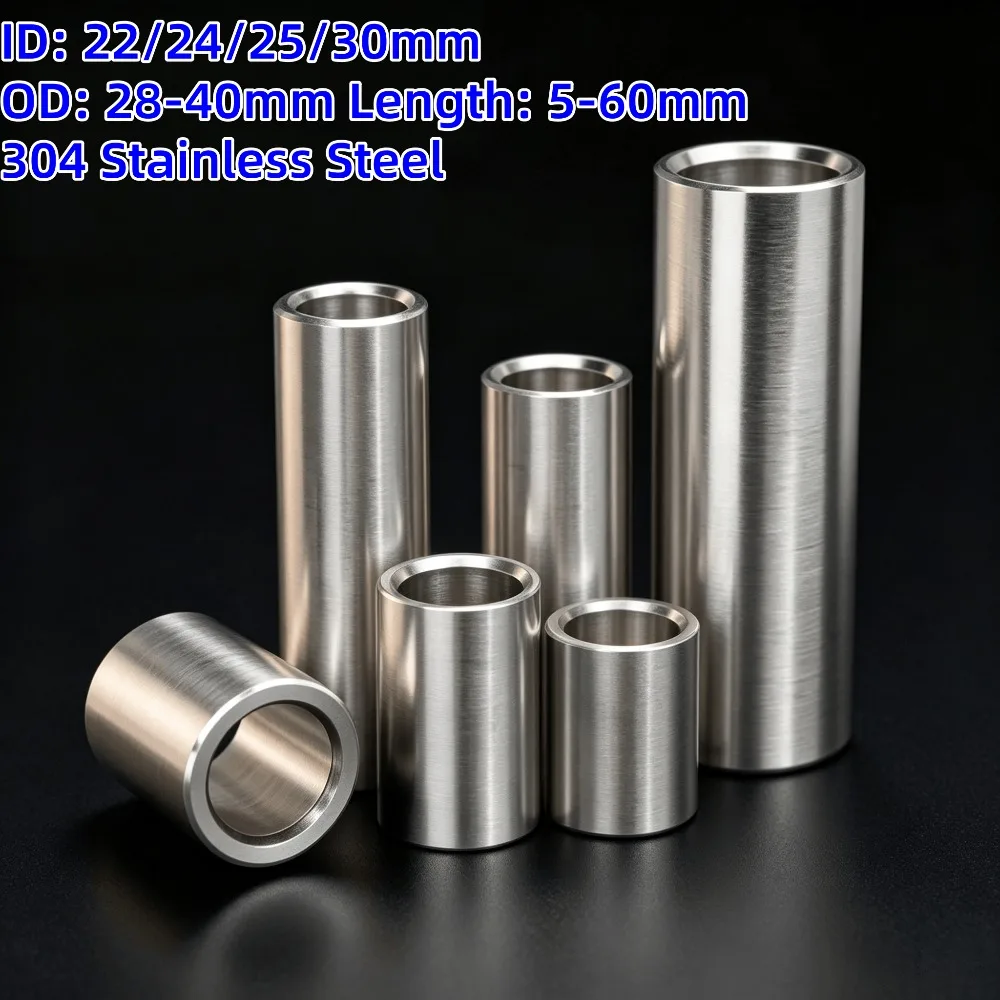 304 Stainless Steel Hollow Round Spacer Sleeve, Unthreaded Shaft Bushing Gasket, ID 22/24/25/30mm OD28-40 Length 5-60mm