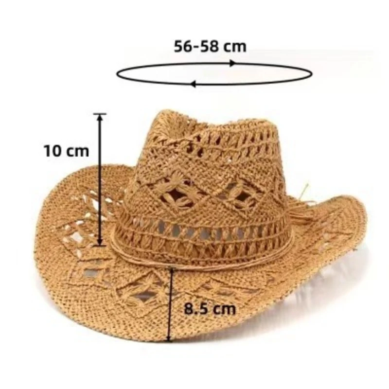 Unisex hand-woven denim straw hat, openwork cowboy-style hat, breathable summer sun hat, perfect for travel and vacations
