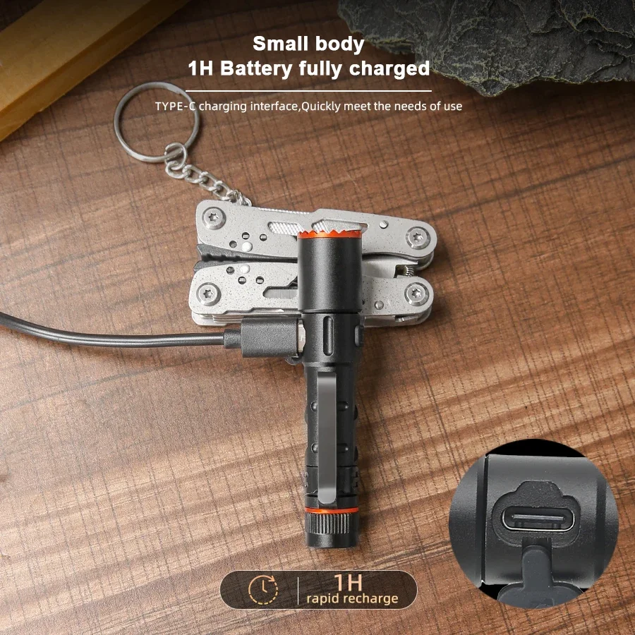 Lanterna LED com Pen Clip, Bateria de Lítio 10440, Zoom Retrátil, Lanterna Magnética, Carregamento Tipo C, Outdoor Adventure, Novo