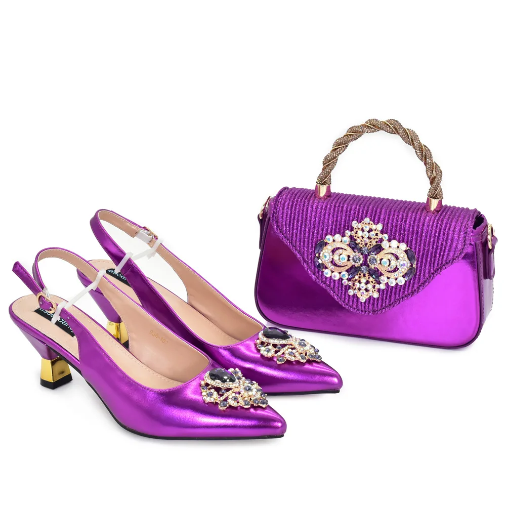

Fashion Nigeria Party Shoes and Bags for Women Italian Shoe and Bag Set Designer Women 2025 Wedding Bride Pumps with Rhinestone