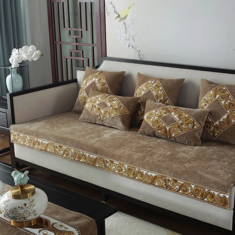 Chinese Style Chenille Sofa Cover Anti-slip Universal for All Seasons Couch Covers Living Room Furniture Luxury Solid Sofa Cover