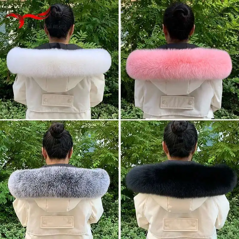 

100% Natural Fur Collar Winter Real Fox Fur Scarves Women New Fashion Luxury Coat Jackets Hood Collar Long Shawl Custom Made