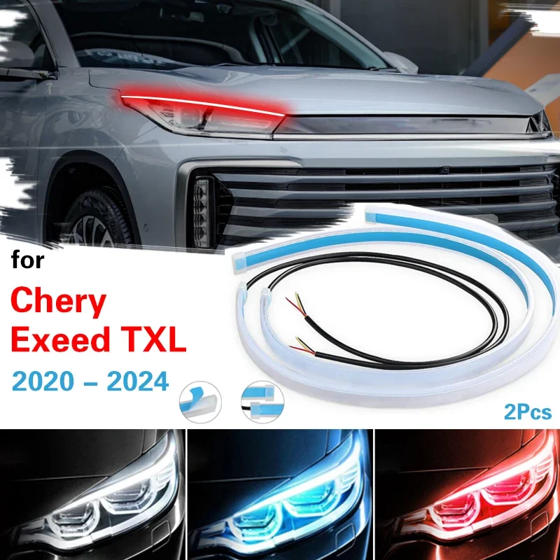 Car Daytime Running Light Flexible Waterproof Strip Auto Headlights Turn Signal Brake Flow Lights For Chery Exeed TXL 2020-2024