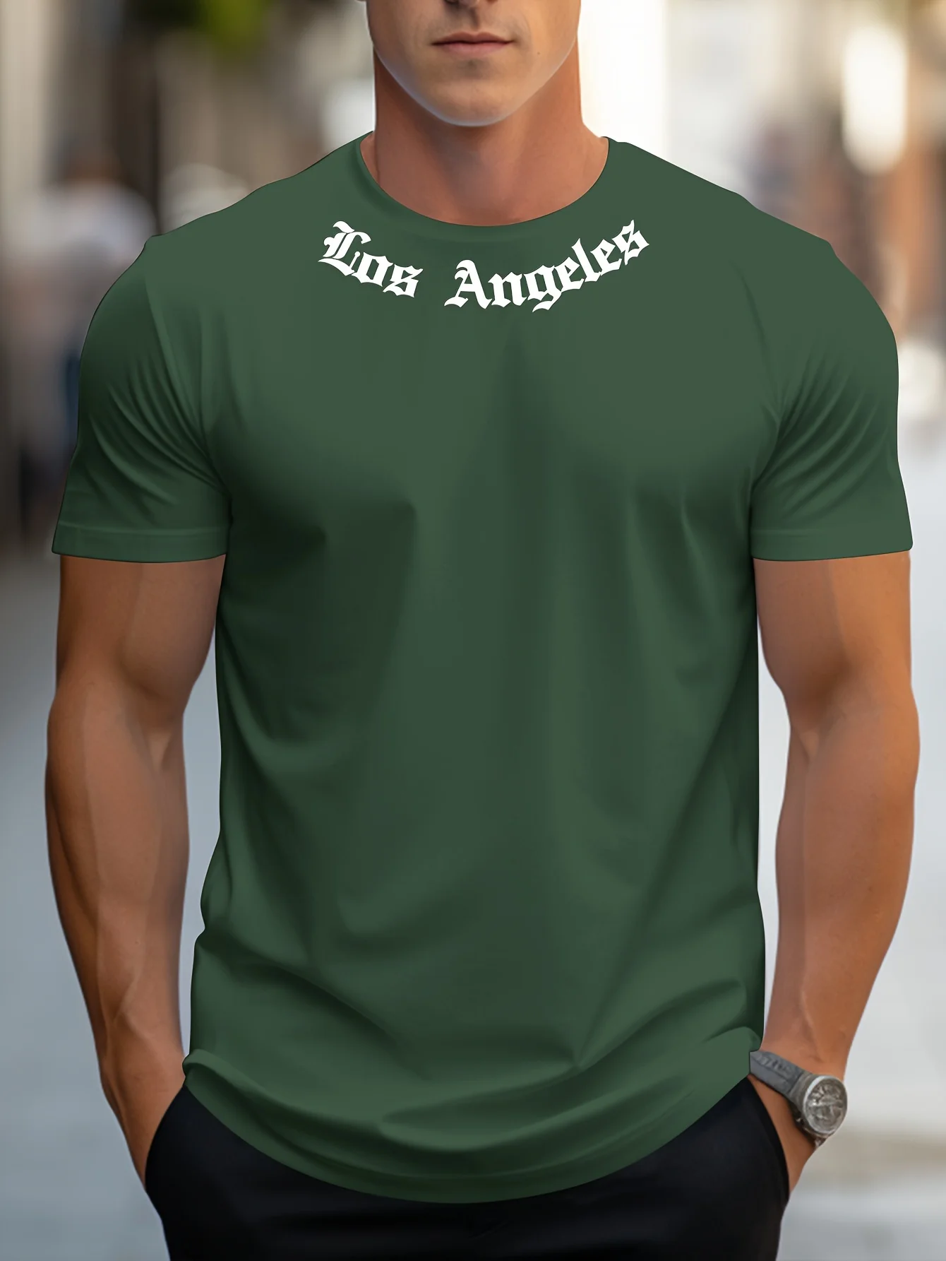 Heren 100% katoen zomer losse maat Los Angeles Grafisch bedrukt slim fit casual sport T-shirt met ronde hals en korte mouwen