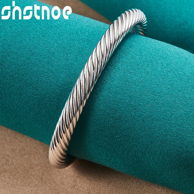 SHSTONE 925 Sterling Silver Luxury Twisted Texture Bangle For Women Mens Fashion Birthday Engagement Wedding Party Charm Jewelry