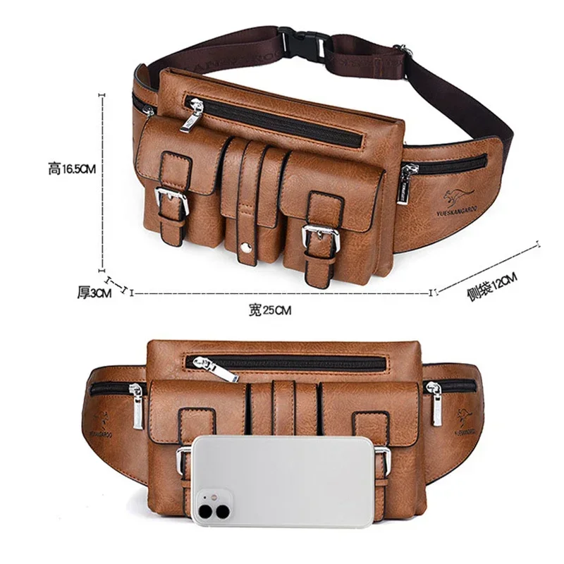 Men\'s Waist Bag Crossbody Shoulder Chest Bags for Man 2026 Leather Man Belt Pouch Travel Pack Large Cell Phone Pocket Fanny Pack