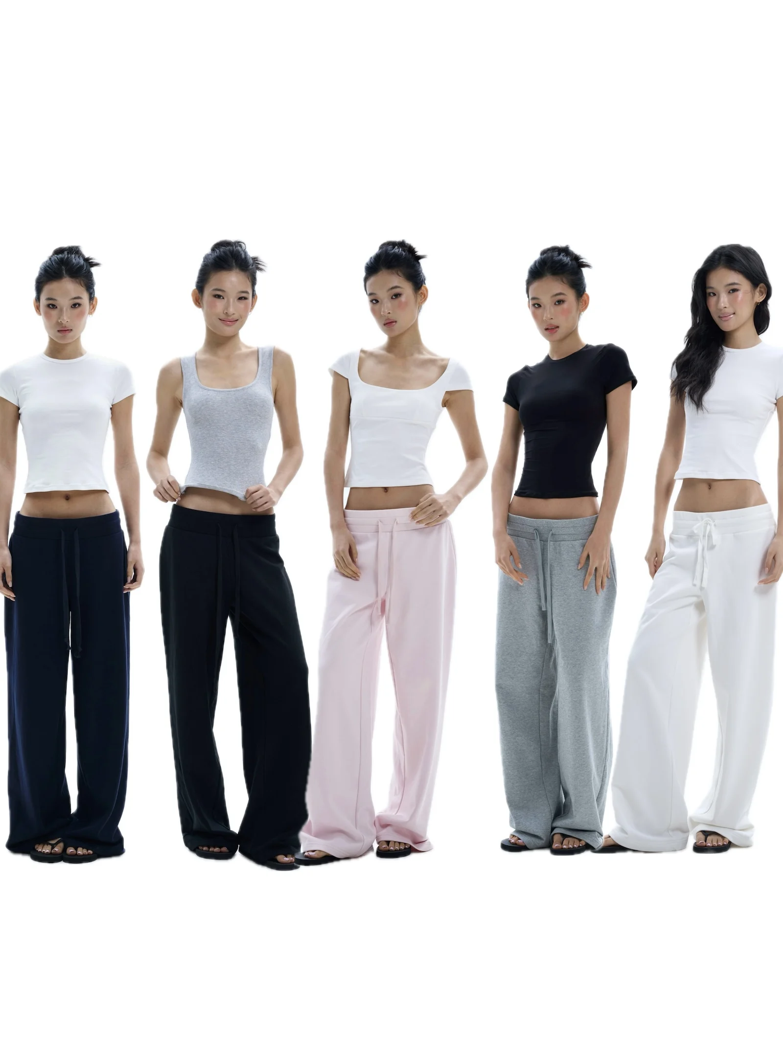 

Low Waist Dstring Wide Waist Head Sweatpants Casual Straight Leg Pants Polyester Fiber Cotton Blend Summer Loose Fit Ladie...