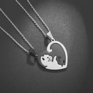 Hot hug love pet cat pairing couple necklace fashion stainless steel men women best friend bff pingon jewelry gift 6 Main sales necklace of friendship - №5
