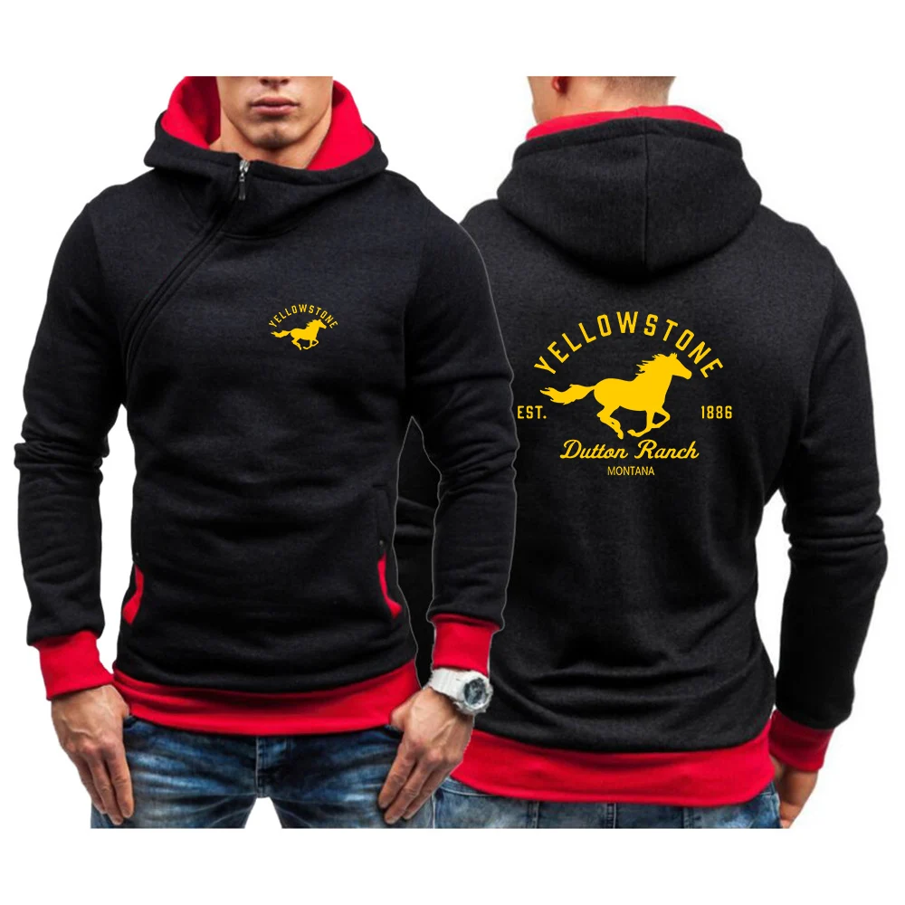 

Movie Yellowstone Dutton Ranch Spring Autumn New Mens Diagonal Zip Hoodie Sweatshirts Popular Sportswear Streetwear Pullovers