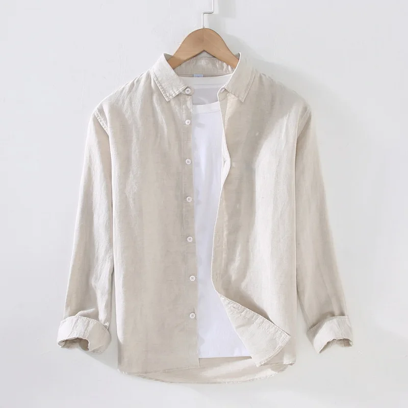 Men's Spring Summer Long Sleeve Linen Shirt Casual Loose Fit Breathable Thin Outerwear Cotton Linen Material Commute Friendly